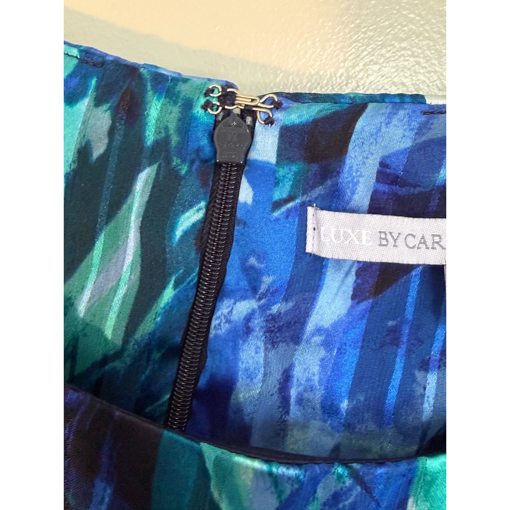 Luxe By Carmen Marc Valvo Blue Watercolor Fit & Flare Dress 20W - Picture 7 of 17